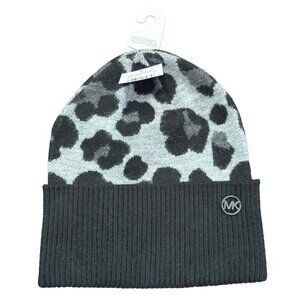 Michael Kors Leopard Print Knit Beanie Hat NWT